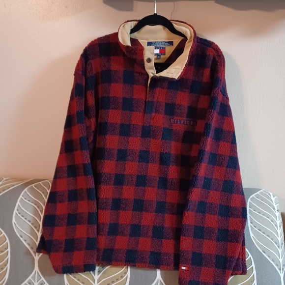 Tommy Hilfiger Mens XL buffalo Plaid Check Sherpa Button CorduroyCollar Pullover - Picture 5 of 13